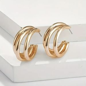 Triple Layer Gold Hoop Earrings